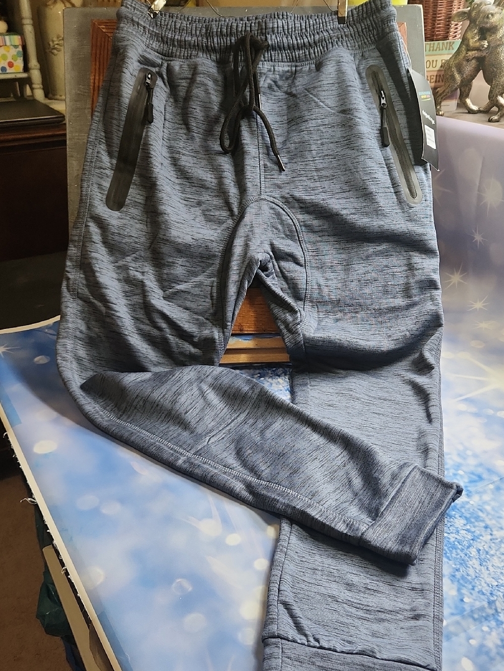 Men's Heather Navy Jogger Sweatpants with Zipper Pockets NWT